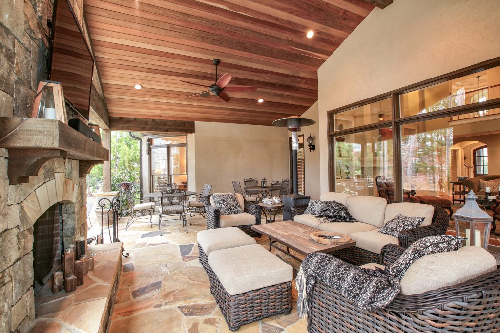 An outdoor dining porch renovation in dunwoody